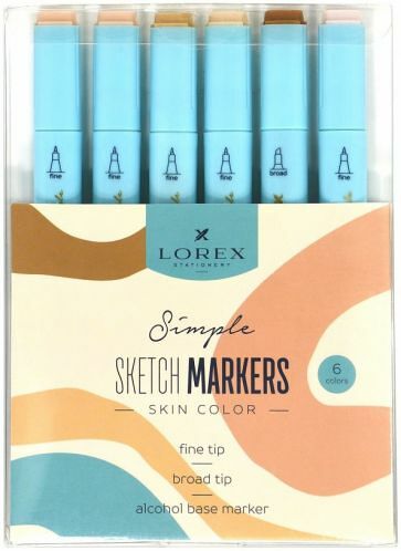 Маркеры для скетчинга Lorex Simple skin, в ассортименте, Арт. LXSMSC6-SP, 6шт