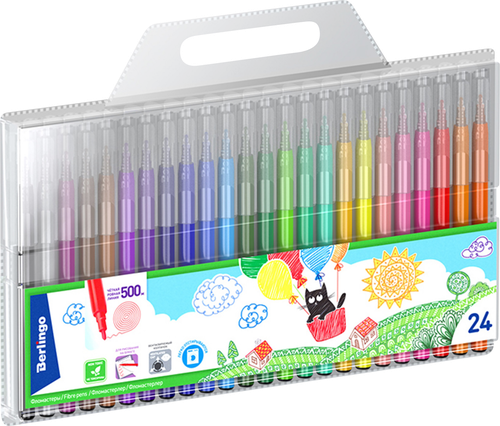 

Фломастеры BERLINGO Жил-был кот, 24 цвета, смываемые