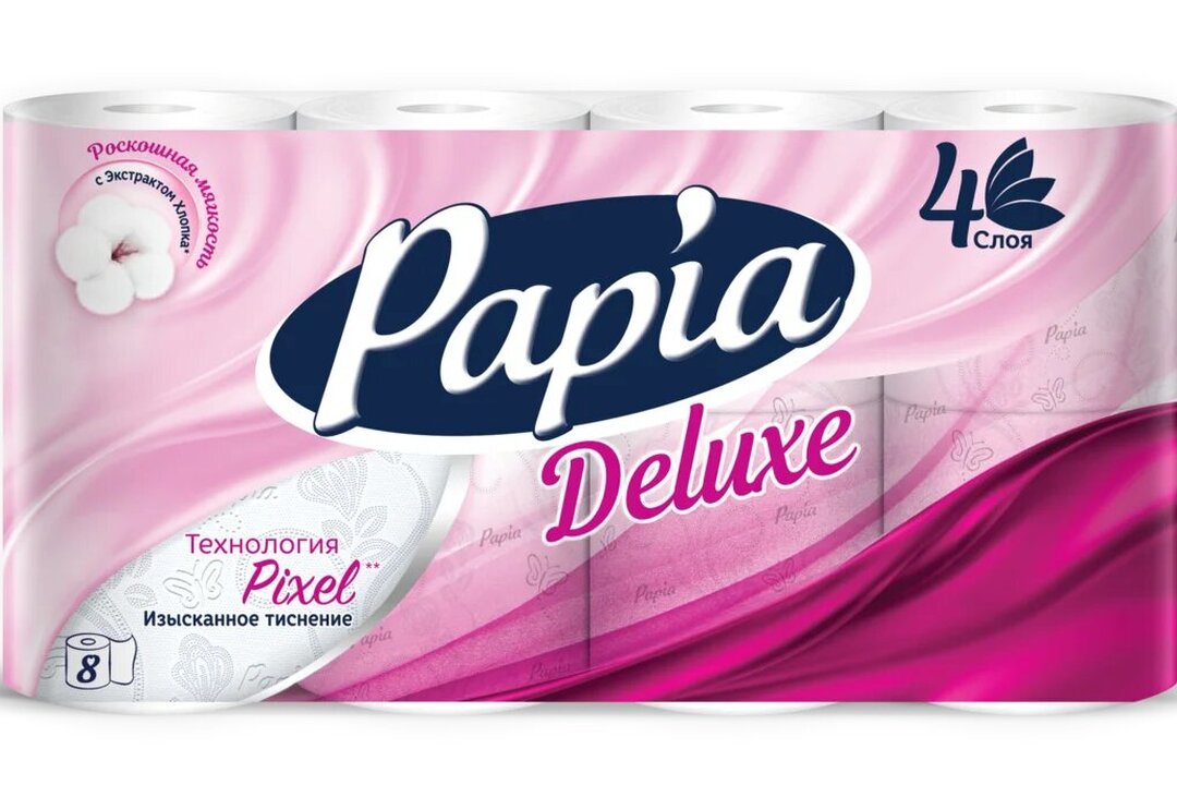 

Бумага туалетная Papia Deluxe белая 4 слоя 8 рулонов