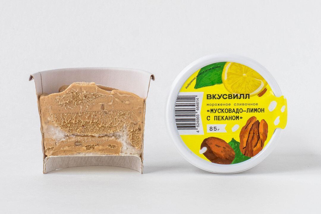 

Мороженое сливочное Мусковадо-лимон с пеканом Продукт замороженный