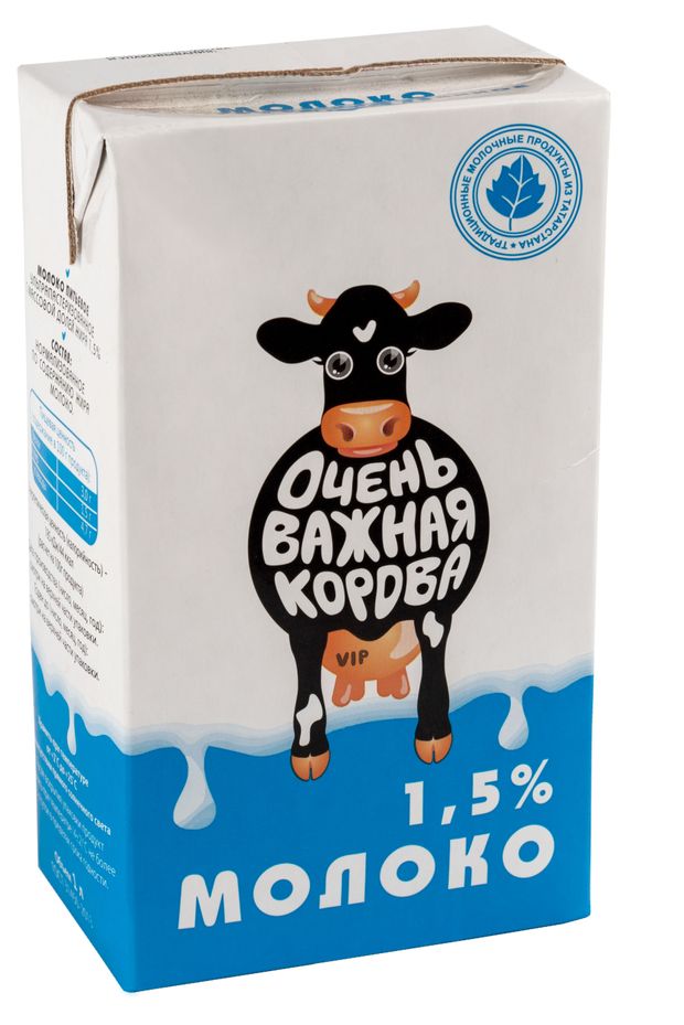 

Молоко Очень Важная Корова ультрапастеризованное, 1.5% 1 л