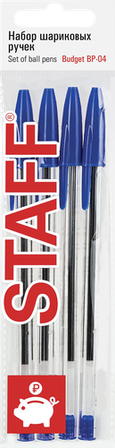 

Ручки шариковые Staff Basic Budget BP-04 0,5 мм синий, набор 4 шт