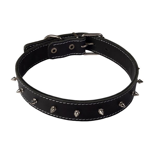 Каскад ошейник с шипами кожаный двойной 50-59 см.