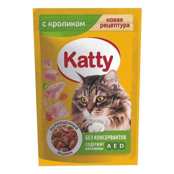 Корм KATTY PRO с кроликом в желе для кошек консервированный полнорационный пауч-пакет 85г