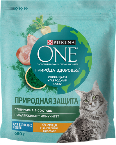 

Сухой корм Purina One Природа Здоровья для взрослых кошек со спирулиной, с высоким содержанием курицы 680 г