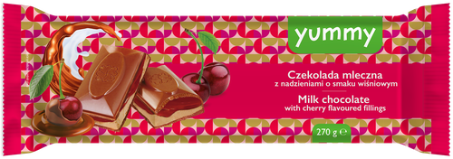 

Шоколад молочный Yummy с вишнёвой начинкой 270 г