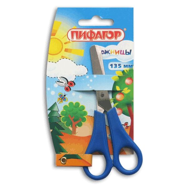 Ножницы детские Пифагор 135 мм с линейкой в ассортименте