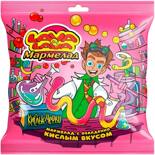 Мармелад жевательный желейный LAVA LAVA в сахарно-кислой обсыпке в форме червячков 50г