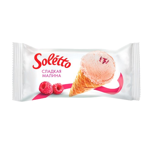 Мороженое SOLETTO CLASSICO LAMPONE DOLCE СЛАДКАЯ МАЛИНА в ваф сах рожке вес 75г