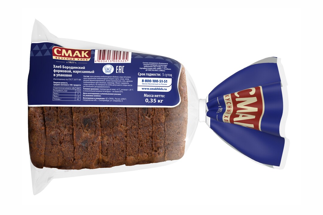 

Хлеб Смак Бородинский ржано-пшеничный в нарезке 350 г