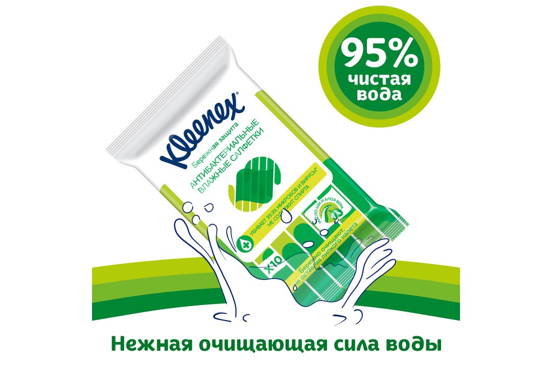 

Салфетки влажные Kleenex Бережная защита антибактериальные 10 шт
