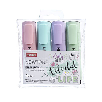 Набор текстовыделителей NEWtone Pastel (Ньютон Пастел), 4 цвета ТМ Hatber (Хатбер)