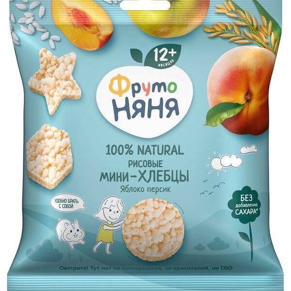 Мини-хлебцы рисовые ФрутоНяня с яблоком, персиком и пребиотиком 30 г
