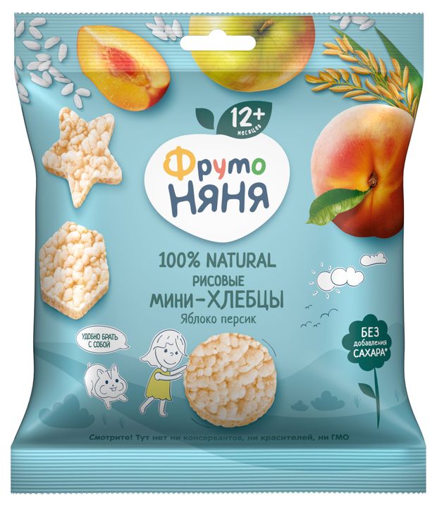 

Мини-хлебцы рисовые ФрутоНяня с яблоком, персиком и пребиотиком 30 г