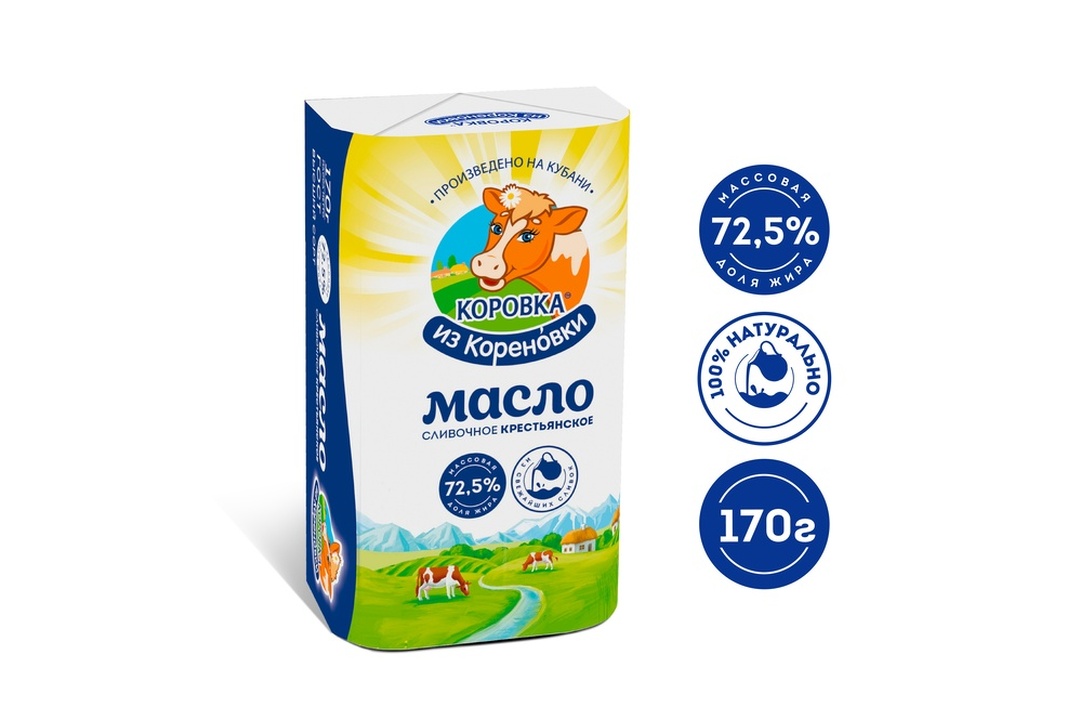 

Масло Коровка из Кореновки Крестьянское сливочное 72.5% 170 г