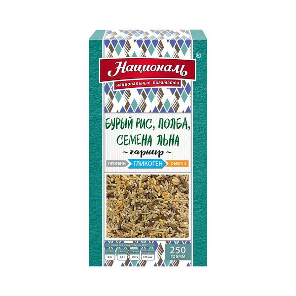 Смесь бурого риса, полбы и семян льна тм Националь 250г РФ