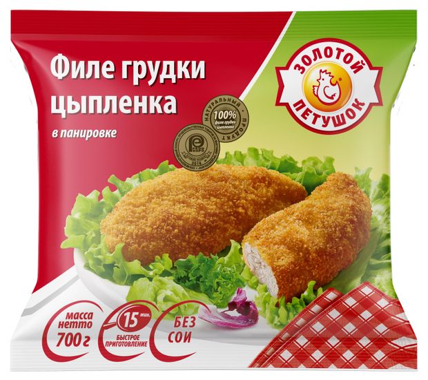 

Филе грудки цыпленка Золотой Петушок в панировке 700 г