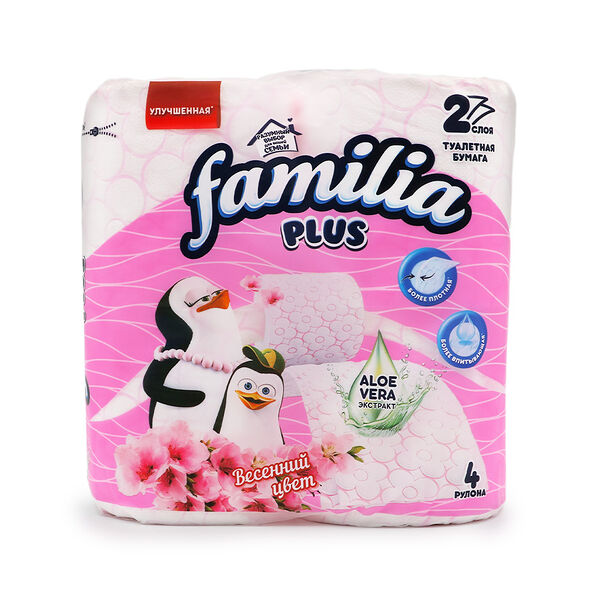 Бумага туалетная белая двухслойная FAMILIA PLUS Весенний цвет 4шт
