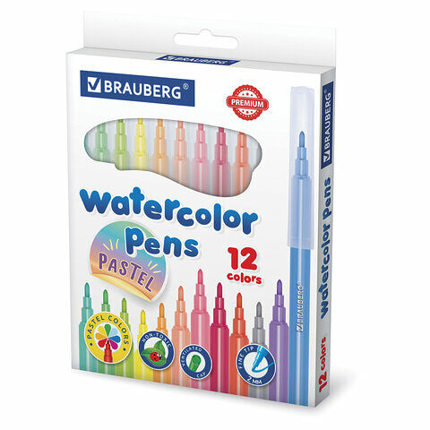 Фломастеры BRAUBERG Premium пастельные, 12 цветов, Арт. 152197, 12шт