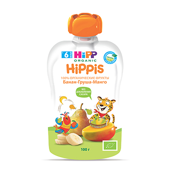 

Пюре HiPP Organic Hippis Банан-груша-манго, с 6 месяцев