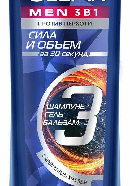 Шампунь-бальзам для волос мужской CLEAR Men 3в1 Сила и объем 400 мл