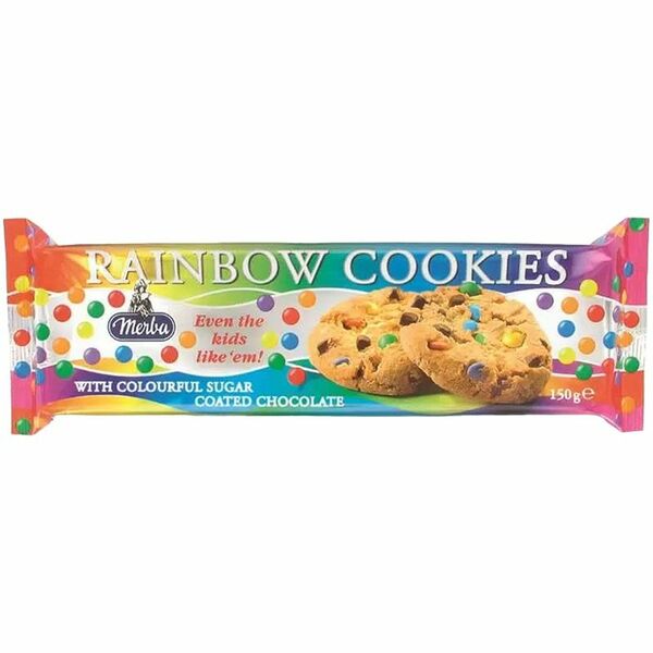 Печенье Merba с кусочками тёмного шоколада и драже из молочного шоколада в разноцветной глазури, 150 г