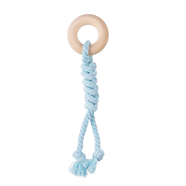Игрушка для собак Пончик 6 см с канатом, голубой