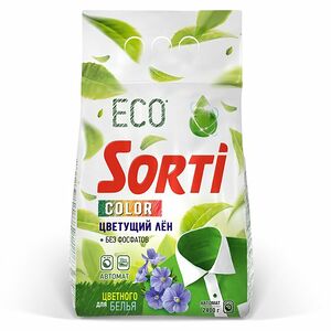 Порошок Sorti Color автомат для стирки цветущий лен универсальный, 2.4кг