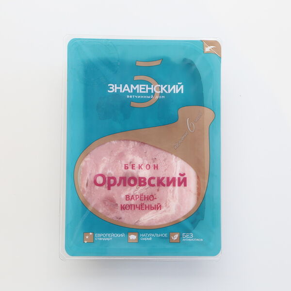 Бекон Знаменский ветчинный дом из свинины варено-копченый 500 г