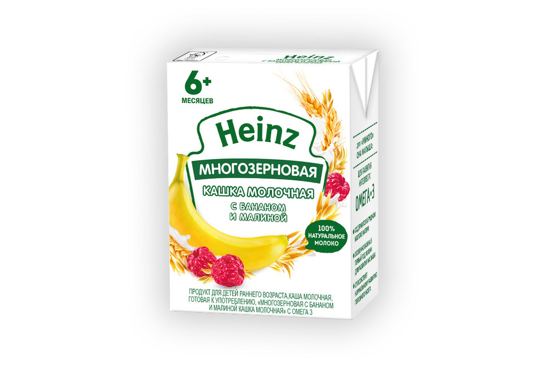 

Кашка многозерновая Heinz с бананом и малиной молочная с 6 месяцев 200 мл