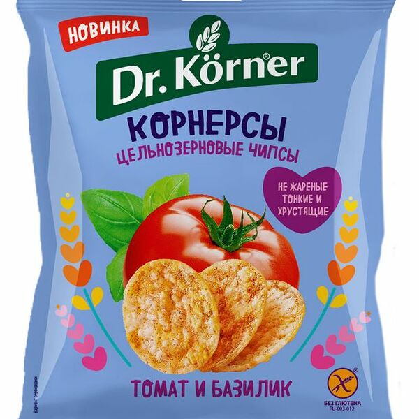 Чипсы цельнозерновые Dr.Körner Корнерсы Томат и базилик 50 г