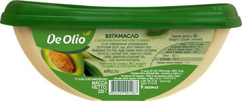 

Вега-масло De Olio с базиликом и оливковым маслом Extra Virgin 220 г