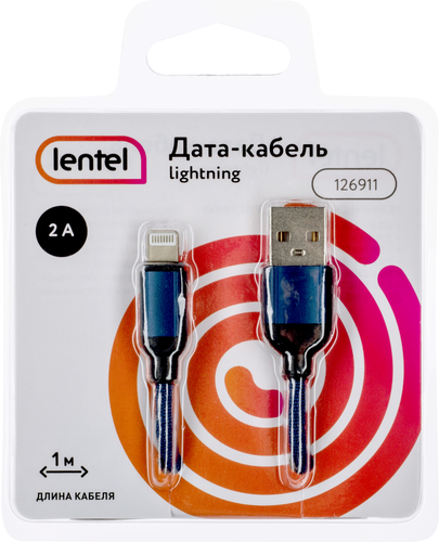 

Дата-кабель Lentel USB – Lightning, текстиль, 2А, цветной, 1м