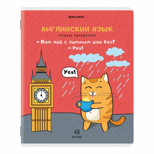 Тетрадь BRAUBERG Кот-энтузиаст, А5, скоба, клетка, 48л