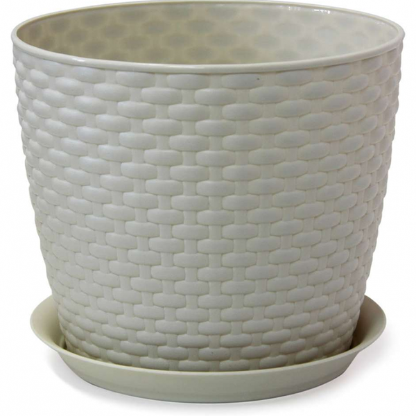 Кашпо Idea Ротанг цвет: белый, с поддоном 210 мм