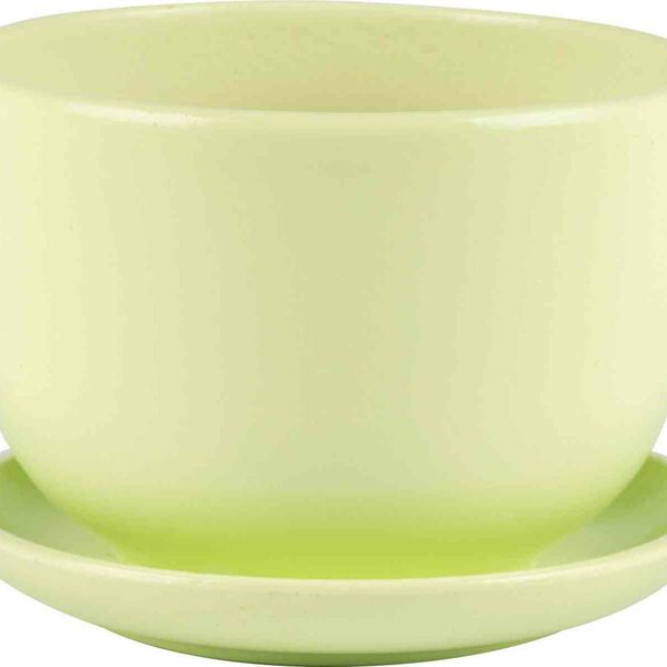 Горшок керамический Бутон с поддоном, цвет: нежно-салатовый 0.5 л