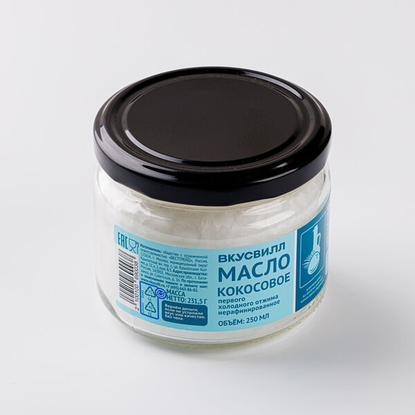 Масло кокосовое ВкусВилл первого холодного отжима, 250 мл