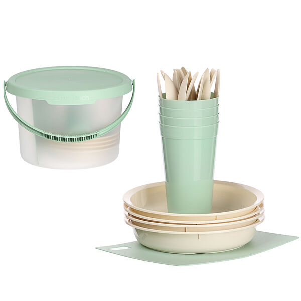 Набор для пикника на 4 персоны: контейнер 7л, тарелки-4шт, стаканы-4шт, стол.приборы-4шт, доска-1шт