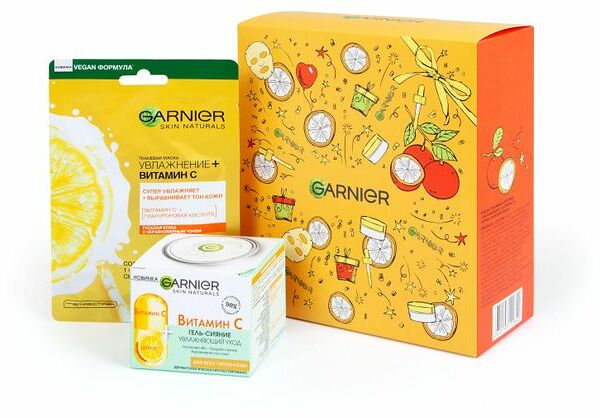 Набор подарочный Garnier Гель для лица 50 мл + Маска тканевая витамин C 28 г