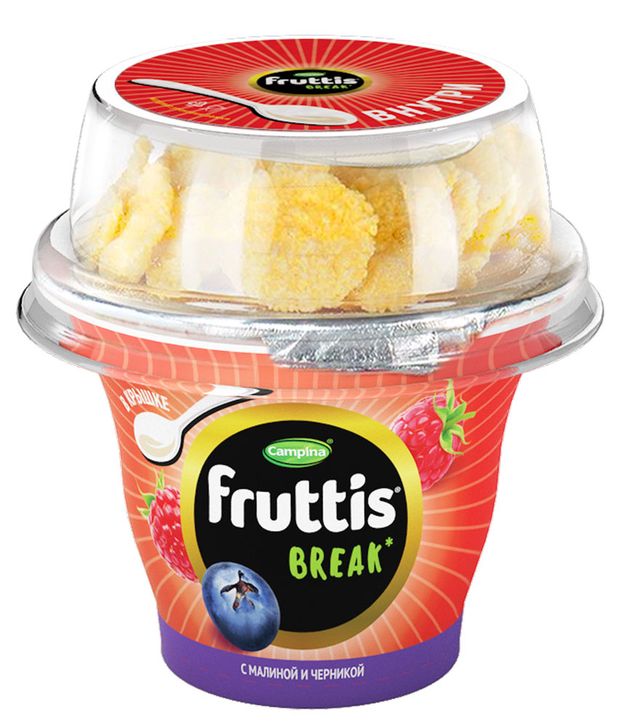 

Продукт йогуртный Fruttis Вкусный перерыв Малина с черникой и кукурузными хлопьями 2,5% 175 г