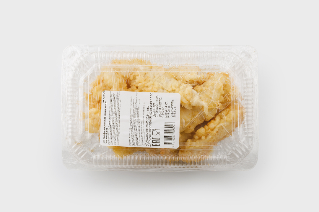 

Минтай филе-кусок без кожи в кляре жареный вес