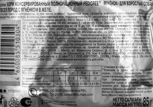 

Влажный корм Pedigree для собак, ягненок в желе 85 г