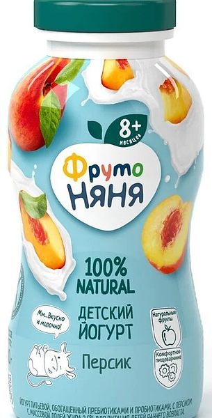 Йогурт питьевой ФрутоНяня с персиком для детей с 8-ми месяцев 2.5%, 200г