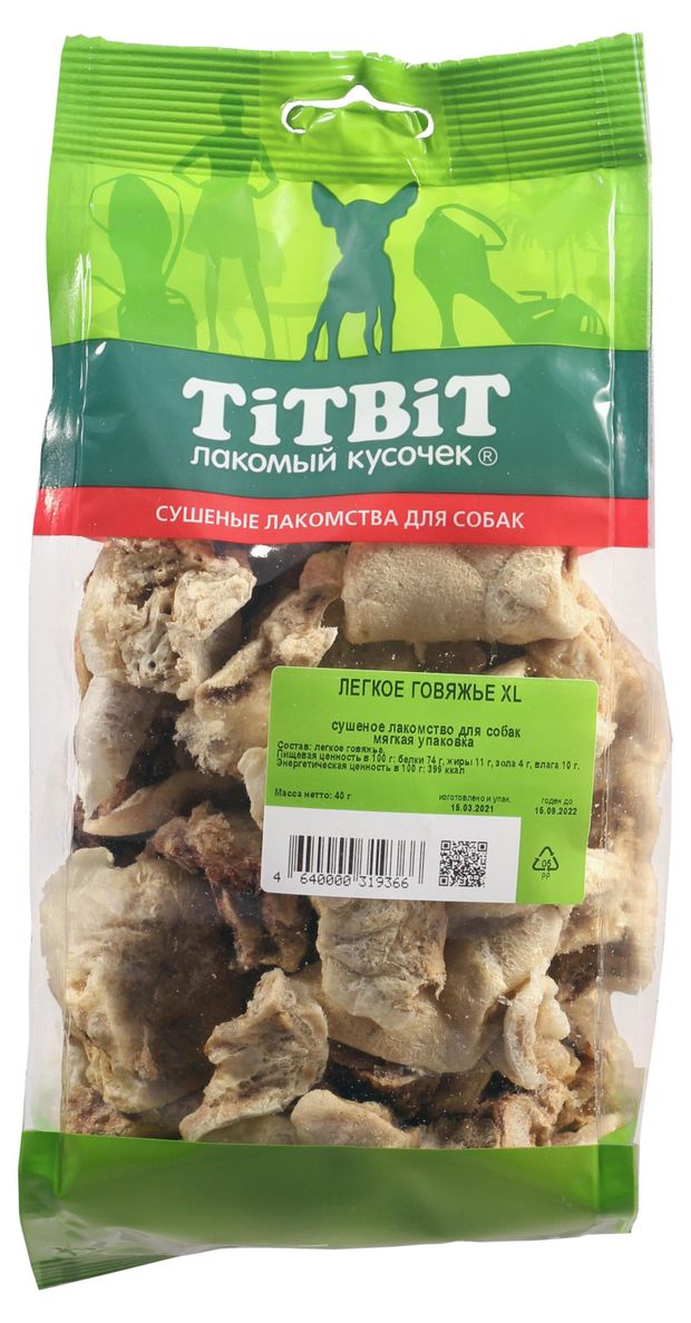

Лакомство для собак Titbit Легкое говяжье XL 40 г