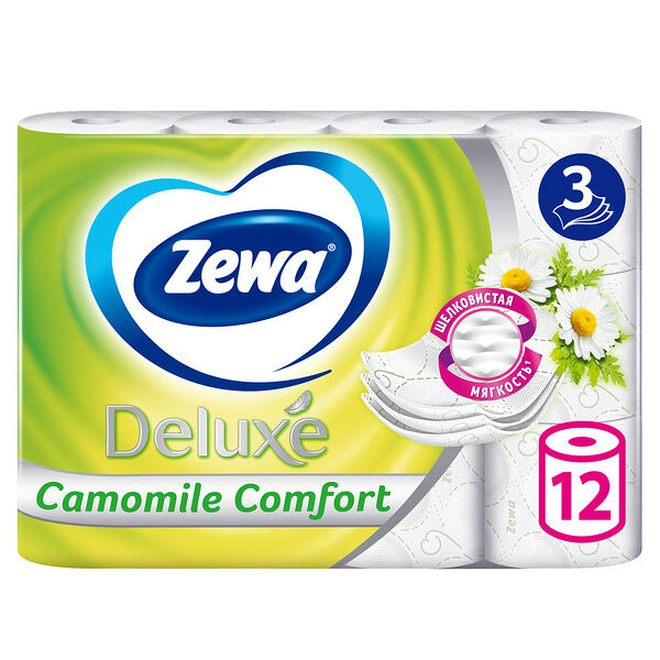 Туалетная бумага Zewa Deluxe Ромашка, 3 слоя, 12 рулонов