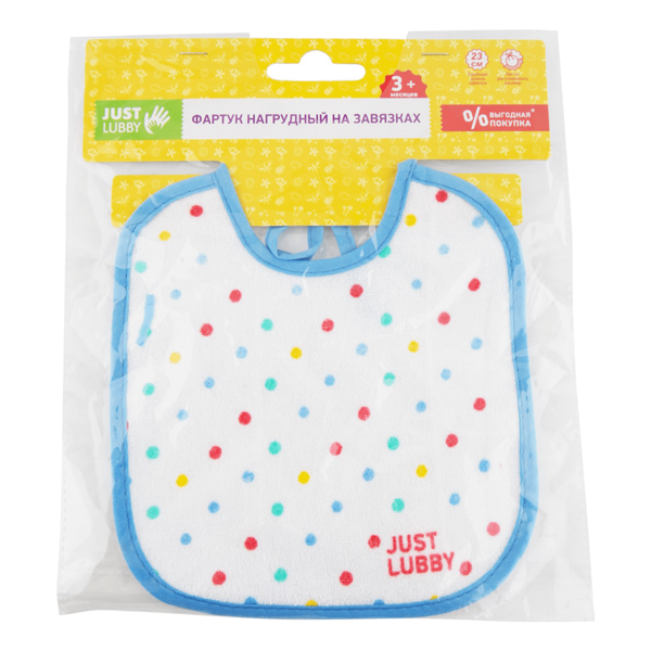 Фартук нагрудный LUBBY Just на завязках, текстиль, с 0 месяцев