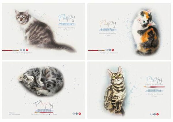 Альбом для рисования BG Акварельные котики на скрепке А4, 24 л 1 шт в ассортименте