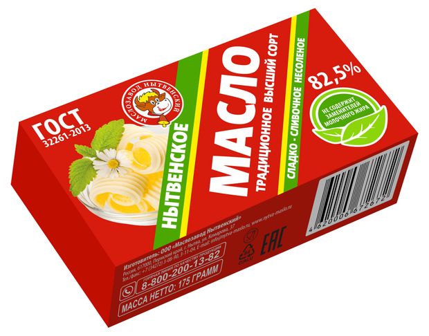 

Масло Нытвенское традиционное сладко-сливочное 82.5% 175 г
