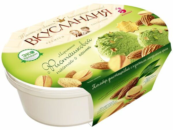 Мороженое пломбир Вкусландия с фисташковой пастой с орехами