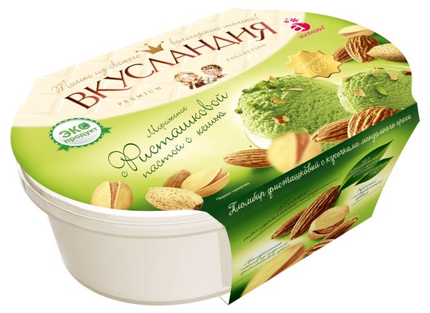 

Мороженое пломбир Вкусландия с фисташковой пастой с орехами 450 г